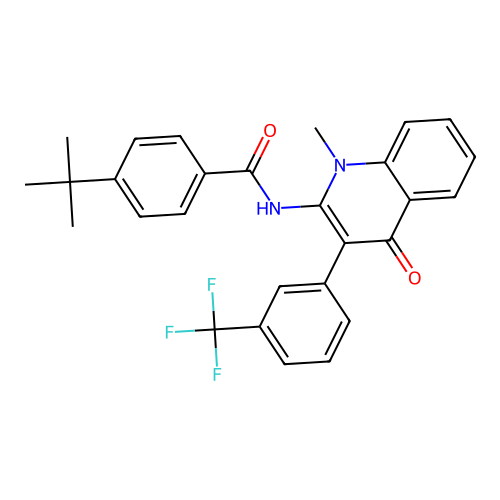 4-tert-butyl-N-[1-methyl-4-oxo-3-[3-(trifluoromethyl)phenyl]quinolin-2-yl]benzamide structure