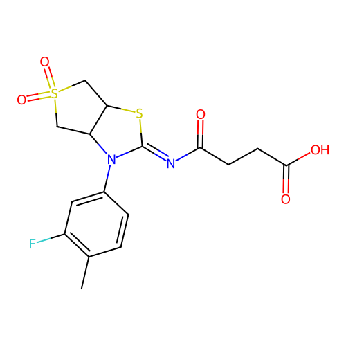 4-{[(2Z)-3-(3-fluoro-4-methylphenyl)-5,5-dioxidotetrahydrothieno[3,4-d][1,3]thiazol-2(3H)-ylidene]amino}-4-oxobutanoic acid structure