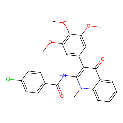 4-chloro-N-[1-methyl-4-oxo-3-(3,4,5-trimethoxyphenyl)quinolin-2-yl]benzamide structure