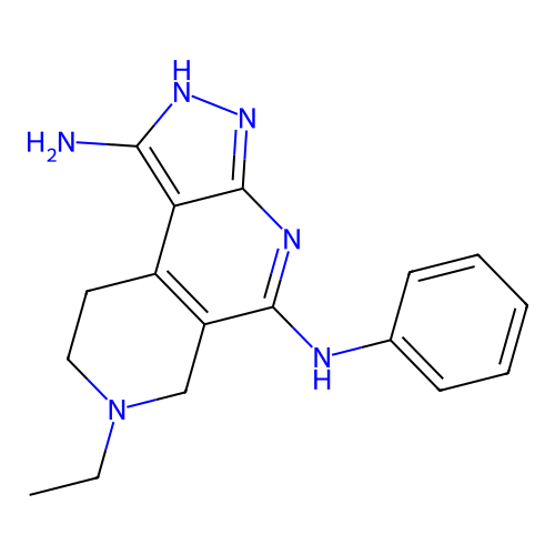 7-ethyl-5-N-phenyl-2,6,8,9-tetrahydropyrazolo[3,4-c][2,7]naphthyridine-1,5-diamine structure