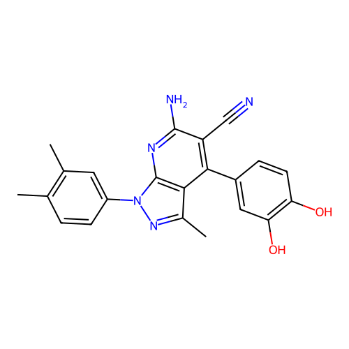 6-amino-4-(3,4-dihydroxyphenyl)-1-(3,4-dimethylphenyl)-3-methyl-1H-pyrazolo[3,4-b]pyridine-5-carbonitrile structure