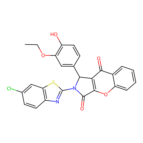 2-(6-chloro-1,3-benzothiazol-2-yl)-1-(3-ethoxy-4-hydroxyphenyl)-1,2-dihydrochromeno[2,3-c]pyrrole-3,9-dione structure
