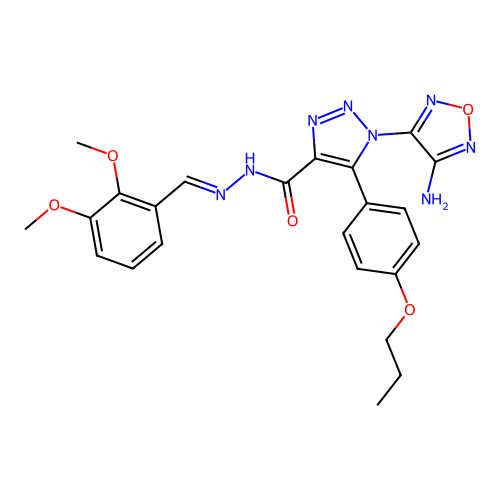 (E)-1-(4-amino-1,2,5-oxadiazol-3-yl)-N'-(2,3-dimethoxybenzylidene)-5-(4-propoxyphenyl)-1H-1,2,3-triazole-4-carbohydrazide structure