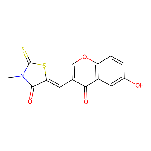 (Z)-5-((6-hydroxy-4-oxo-4H-chromen-3-yl)methylene)-3-methyl-2-thioxothiazolidin-4-one structure