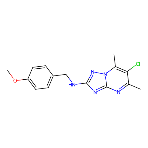 6-chloro-N-[(4-methoxyphenyl)methyl]-5,7-dimethyl-[1,2,4]triazolo[1,5-a]pyrimidin-2-amine structure