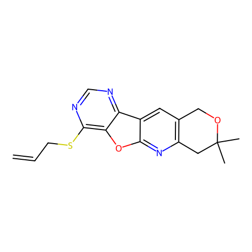 1-Allylsulfanyl-8,8-dimethyl-8,9-dihydro-6H-7,11-dioxa-2,4,10-triaza-benzo[b]fluorene structure