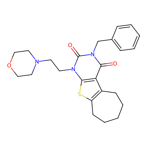 3-benzyl-1-(2-morpholinoethyl)-6,7,8,9-tetrahydro-1H-cyclohepta[4,5]thieno[2,3-d]pyrimidine-2,4(3H,5H)-dione structure