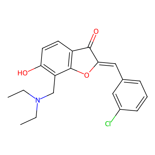 (Z)-2-(3-chlorobenzylidene)-7-((diethylamino)methyl)-6-hydroxybenzofuran-3(2H)-one structure
