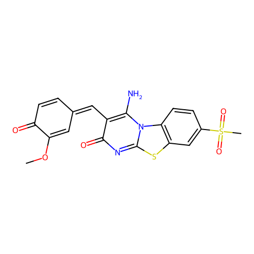 (E)-3-(4-hydroxy-3-methoxybenzylidene)-4-imino-8-(methylsulfonyl)-3,4-dihydro-2H-benzo[4,5]thiazolo[3,2-a]pyrimidin-2-one structure