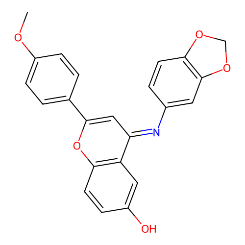 (4E)-4-(1,3-benzodioxol-5-ylimino)-2-(4-methoxyphenyl)-4H-chromen-6-ol structure