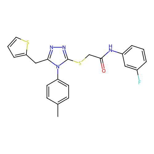 N-(3-fluorophenyl)-2-{[4-(4-methylphenyl)-5-(thiophen-2-ylmethyl)-4H-1,2,4-triazol-3-yl]sulfanyl}acetamide structure