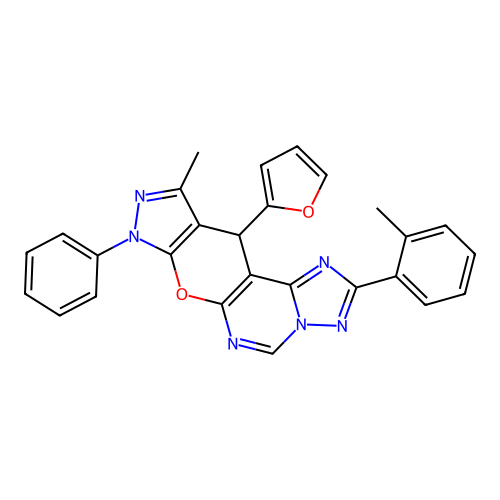 11-(2-FURYL)-10-METHYL-2-(2-METHYLPHENYL)-8-PHENYL-8,11-DIHYDROPYRAZOLO[4',3':5,6]PYRANO[3,2-E][1,2,4]TRIAZOLO[1,5-C]PYRIMIDINE structure