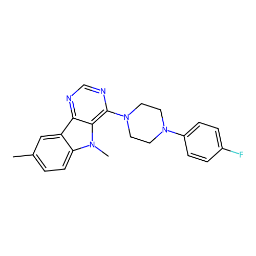 4-(4-(4-fluorophenyl)piperazin-1-yl)-5,8-dimethyl-5H-pyrimido[5,4-b]indole structure