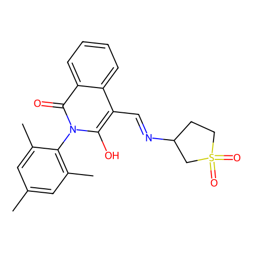4-[[(1,1-dioxothiolan-3-yl)amino]methylidene]-2-(2,4,6-trimethylphenyl)isoquinoline-1,3-dione structure