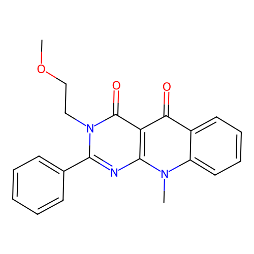 3-(2-methoxyethyl)-10-methyl-2-phenylpyrimido[4,5-b]quinoline-4,5(3H,10H)-dione structure