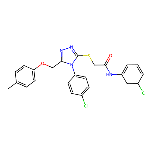 N-(3-chlorophenyl)-2-((4-(4-chlorophenyl)-5-((p-tolyloxy)methyl)-4H-1,2,4-triazol-3-yl)thio)acetamide structure