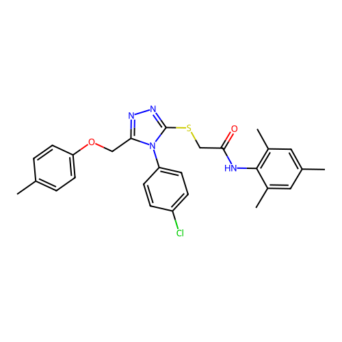 2-((4-(4-chlorophenyl)-5-((p-tolyloxy)methyl)-4H-1,2,4-triazol-3-yl)thio)-N-mesitylacetamide structure