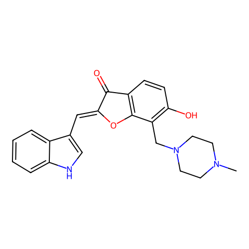 (Z)-2-((1H-indol-3-yl)methylene)-6-hydroxy-7-((4-methylpiperazin-1-yl)methyl)benzofuran-3(2H)-one structure