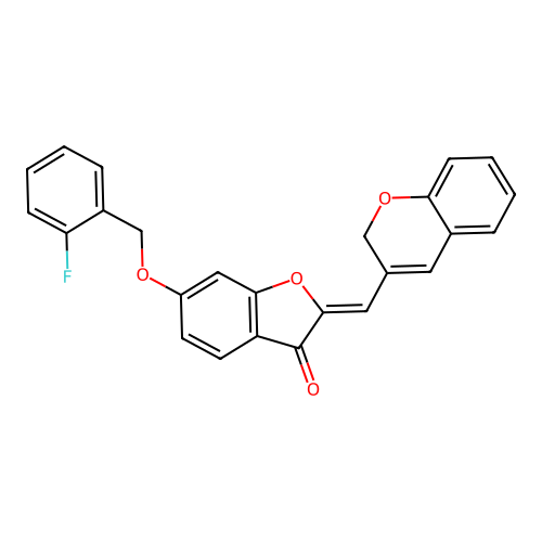 2-(2H-chromen-3-ylmethylene)-6-[(2-fluorophenyl)methoxy]benzo[b]furan-3-one structure