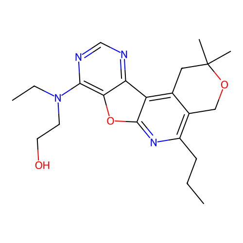 2-((2,2-dimethyl-5-propyl-2,4-dihydro-1H-pyrano[4'',3'':4',5']pyrido[3',2':4,5]furo[3,2-d]pyrimidin-8-yl)(ethyl)amino)ethanol structure