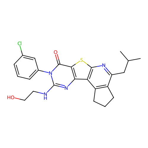 8-(3-chlorophenyl)-9-((2-hydroxyethyl)amino)-4-isobutyl-2,3-dihydro-1H-cyclopenta[4',5']pyrido[3',2':4,5]thieno[3,2-d]pyrimidin-7(8H)-one structure