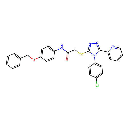 2-[[4-(4-chlorophenyl)-5-pyridin-2-yl-1,2,4-triazol-3-yl]sulfanyl]-N-(4-phenylmethoxyphenyl)acetamide structure