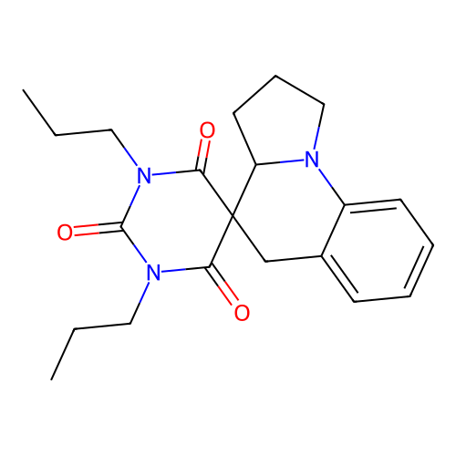 1,3-dipropyl-1',2',3',3a'-tetrahydro-2H,5'H-spiro[pyrimidine-5,4'-pyrrolo[1,2-a]quinoline]-2,4,6(1H,3H)-trione structure