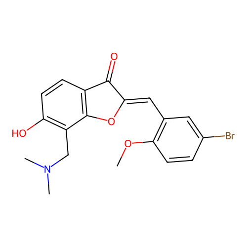 (Z)-2-(5-bromo-2-methoxybenzylidene)-7-((dimethylamino)methyl)-6-hydroxybenzofuran-3(2H)-one structure