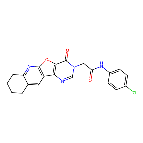 N-(4-chlorophenyl)-2-(4-oxo-7,8,9,10-tetrahydropyrimido[4',5':4,5]furo[2,3-b]quinolin-3(4H)-yl)acetamide structure