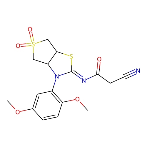 (Z)-2-cyano-N-(3-(2,5-dimethoxyphenyl)-5,5-dioxidotetrahydrothieno[3,4-d]thiazol-2(3H)-ylidene)acetamide structure