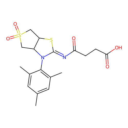 (Z)-4-((3-mesityl-5,5-dioxidotetrahydrothieno[3,4-d]thiazol-2(3H)-ylidene)amino)-4-oxobutanoic acid structure