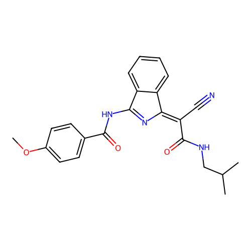 (Z)-N-(1-(1-cyano-2-(isobutylamino)-2-oxoethylidene)-1H-isoindol-3-yl)-4-methoxybenzamide structure
