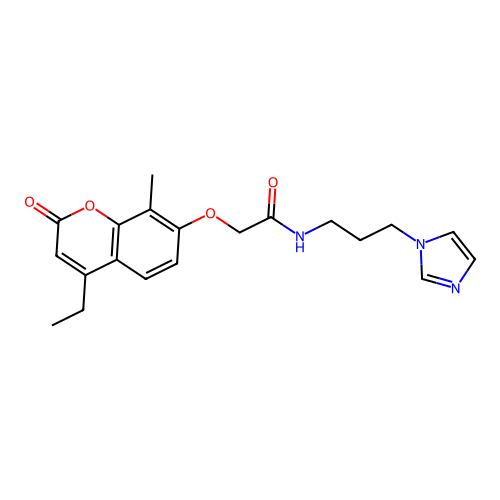 2-[(4-ethyl-8-methyl-2-oxo-2H-chromen-7-yl)oxy]-N-[3-(1H-imidazol-1-yl)propyl]acetamide structure