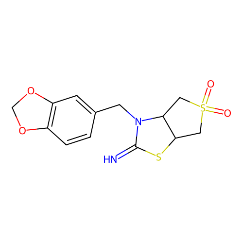 3-(1,3-benzodioxol-5-ylmethyl)tetrahydrothieno[3,4-d][1,3]thiazol-2(3H)-imine 5,5-dioxide structure