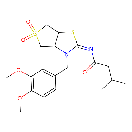 (Z)-N-(3-(3,4-dimethoxybenzyl)-5,5-dioxidotetrahydrothieno[3,4-d]thiazol-2(3H)-ylidene)-3-methylbutanamide structure