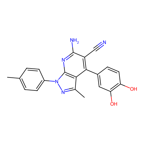 6-amino-4-(3,4-dihydroxyphenyl)-3-methyl-1-(4-methylphenyl)-1H-pyrazolo[3,4-b]pyridine-5-carbonitrile structure