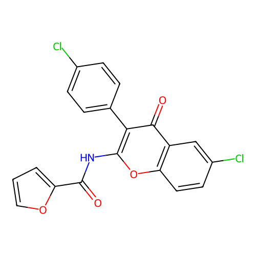 N-(6-chloro-3-(4-chlorophenyl)-4-oxo-4H-chromen-2-yl)furan-2-carboxamide structure