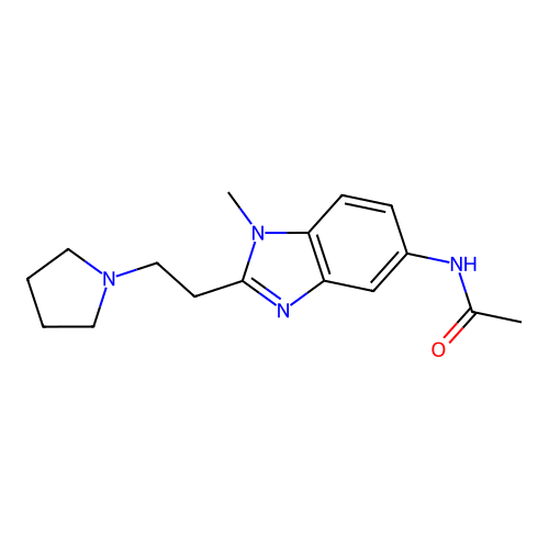 N-{1-methyl-2-[2-(pyrrolidin-1-yl)ethyl]-1H-benzimidazol-5-yl}acetamide structure