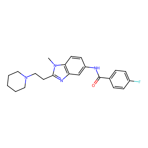 4-fluoro-N-[1-methyl-2-(2-piperidin-1-ylethyl)benzimidazol-5-yl]benzamide structure