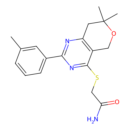 2-((7,7-dimethyl-2-(m-tolyl)-7,8-dihydro-5H-pyrano[4,3-d]pyrimidin-4-yl)thio)acetamide structure