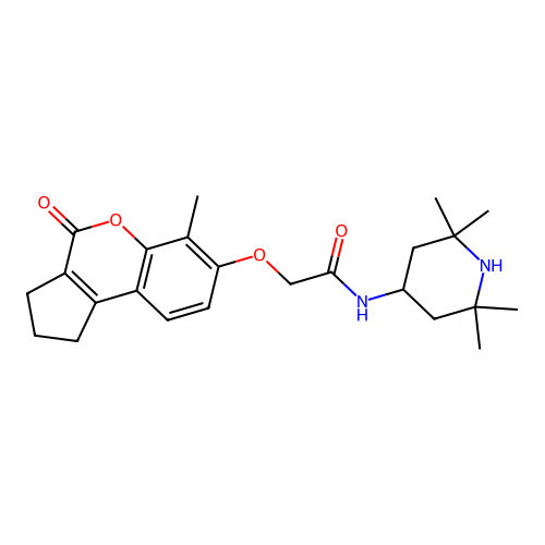2-((6-methyl-4-oxo-1,2,3,4-tetrahydrocyclopenta[c]chromen-7-yl)oxy)-N-(2,2,6,6-tetramethylpiperidin-4-yl)acetamide structure