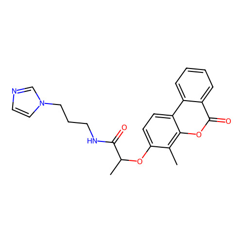 N-(3-imidazol-1-ylpropyl)-2-(4-methyl-6-oxobenzo[c]chromen-3-yl)oxypropanamide structure