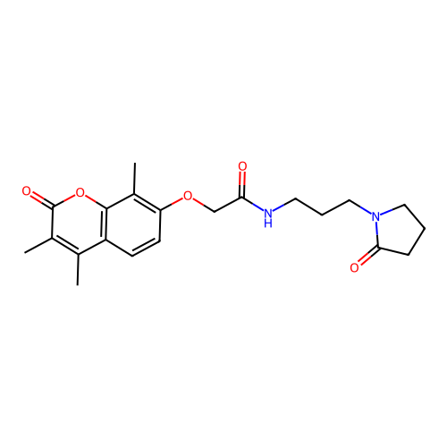 N-[3-(2-oxopyrrolidin-1-yl)propyl]-2-(3,4,8-trimethyl-2-oxochromen-7-yl)oxyacetamide structure