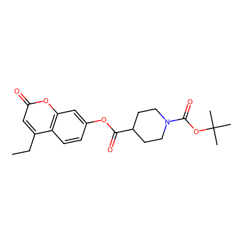 1-tert-butyl 4-(4-ethyl-2-oxo-2H-chromen-7-yl) piperidine-1,4-dicarboxylate structure