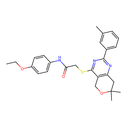2-((7,7-dimethyl-2-(m-tolyl)-7,8-dihydro-5H-pyrano[4,3-d]pyrimidin-4-yl)thio)-N-(4-ethoxyphenyl)acetamide structure
