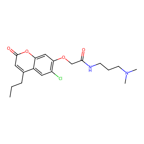 2-[(6-chloro-2-oxo-4-propyl-2H-chromen-7-yl)oxy]-N-[3-(dimethylamino)propyl]acetamide structure