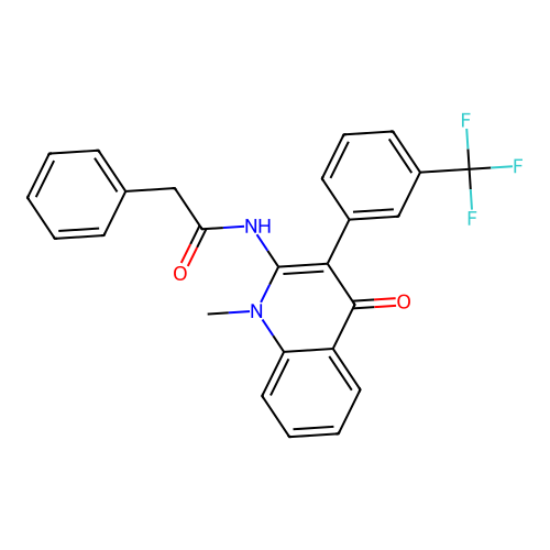 N-[1-methyl-4-oxo-3-[3-(trifluoromethyl)phenyl]quinolin-2-yl]-2-phenyl-acetamide structure