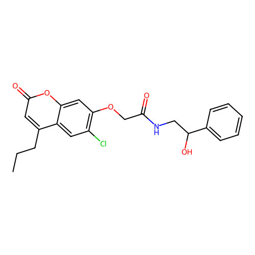 2-((6-chloro-2-oxo-4-propyl-2H-chromen-7-yl)oxy)-N-(2-hydroxy-2-phenylethyl)acetamide structure
