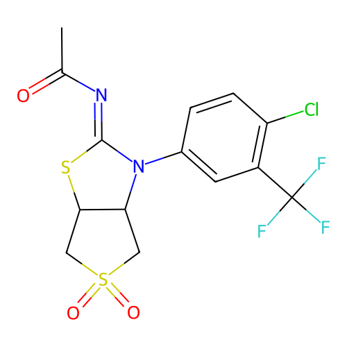 N-[(2Z)-3-[4-chloro-3-(trifluoromethyl)phenyl]-5,5-dioxidotetrahydrothieno[3,4-d][1,3]thiazol-2(3H)-ylidene]acetamide structure