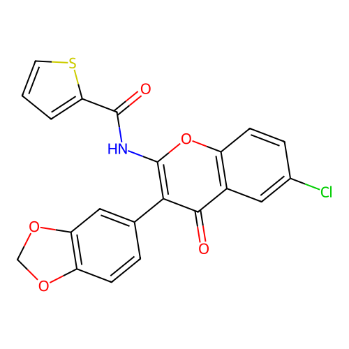 N-(3-(benzo[d][1,3]dioxol-5-yl)-6-chloro-4-oxo-4H-chromen-2-yl)thiophene-2-carboxamide structure